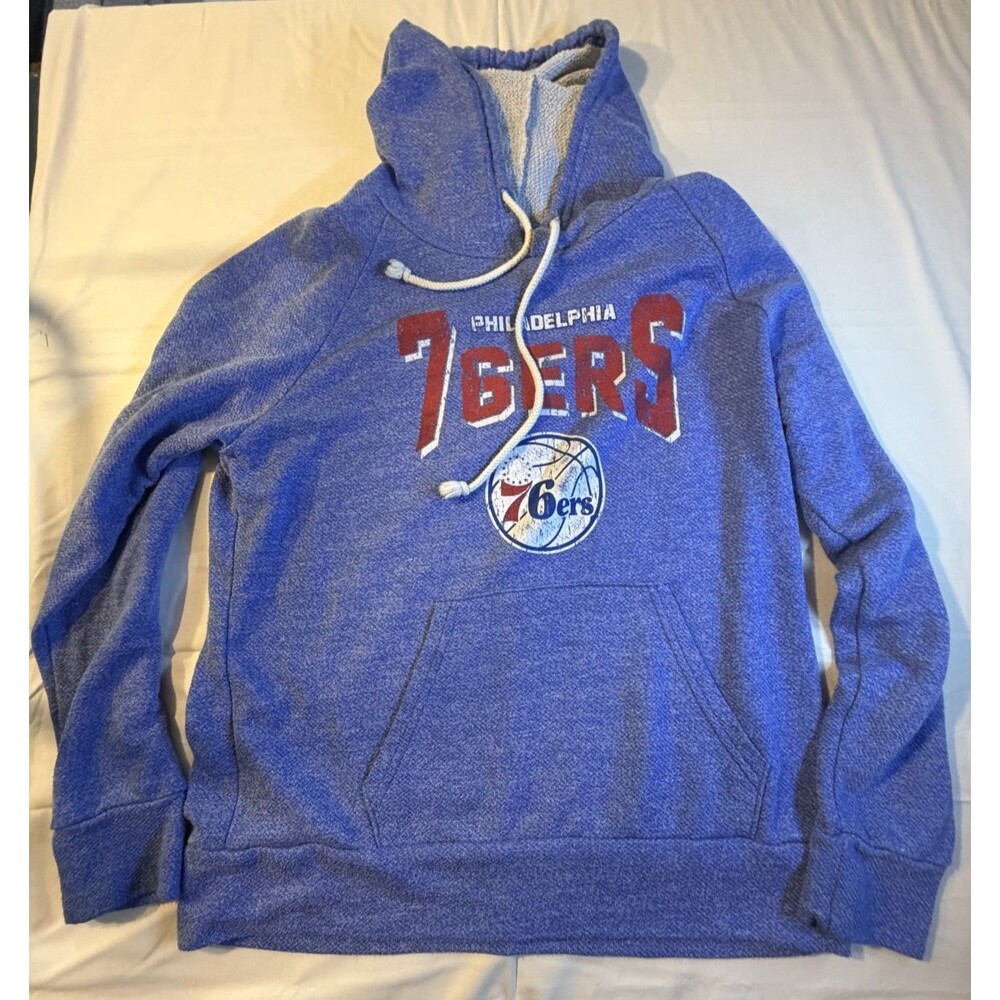 🏀🔵🔥 MAJESTIC NBA PHILADELPHIA 76ERS BLUE HOODED SWEATSHIRT – SIZE SMALL (S)